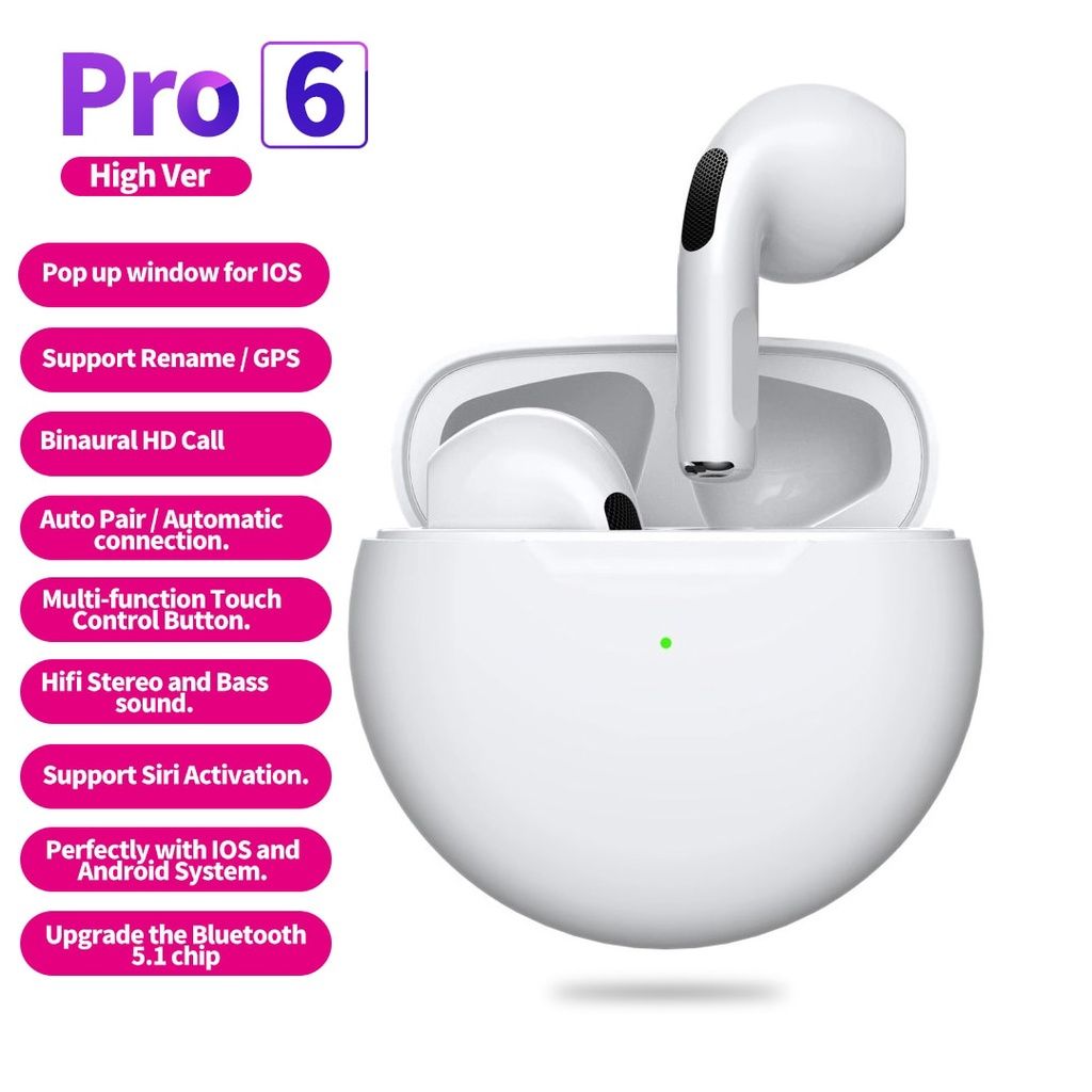 JQSEN Air Pro 6 TWS Wireless Headphones with Mic Fone Bluetooth Earphones Sport Running Earpiece for Apple iPhone Xiaomi Pro6 Gaming Wireless Earbuds Bluetooth Headset Wireless Earphone Ouger G70