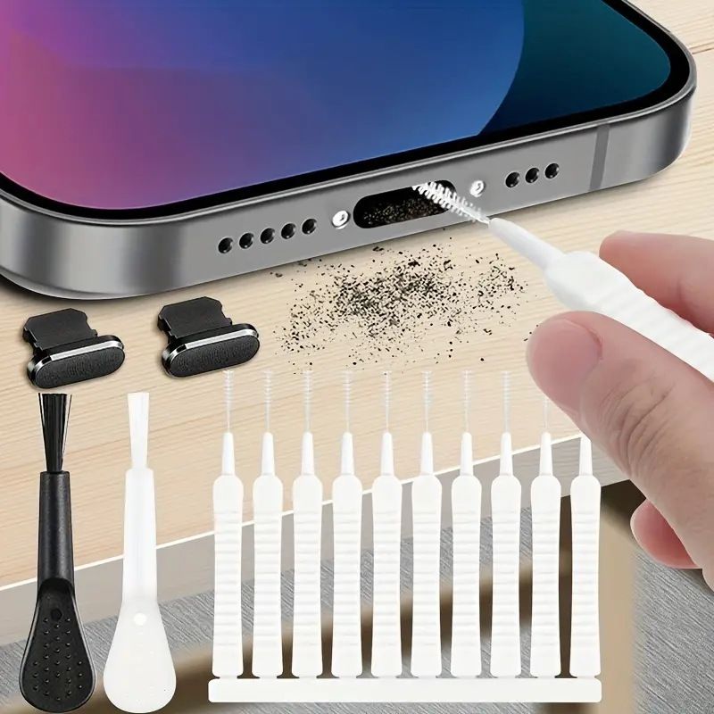 14Pcs Set Mobile phone charging interface cleaning kit suitable for iPhone 15 Type-C interface computer Keyboard Cleaner Keyboard Cleaning Kit Computer Cleaning Kit Earphone Cleaner Multifunction Tool