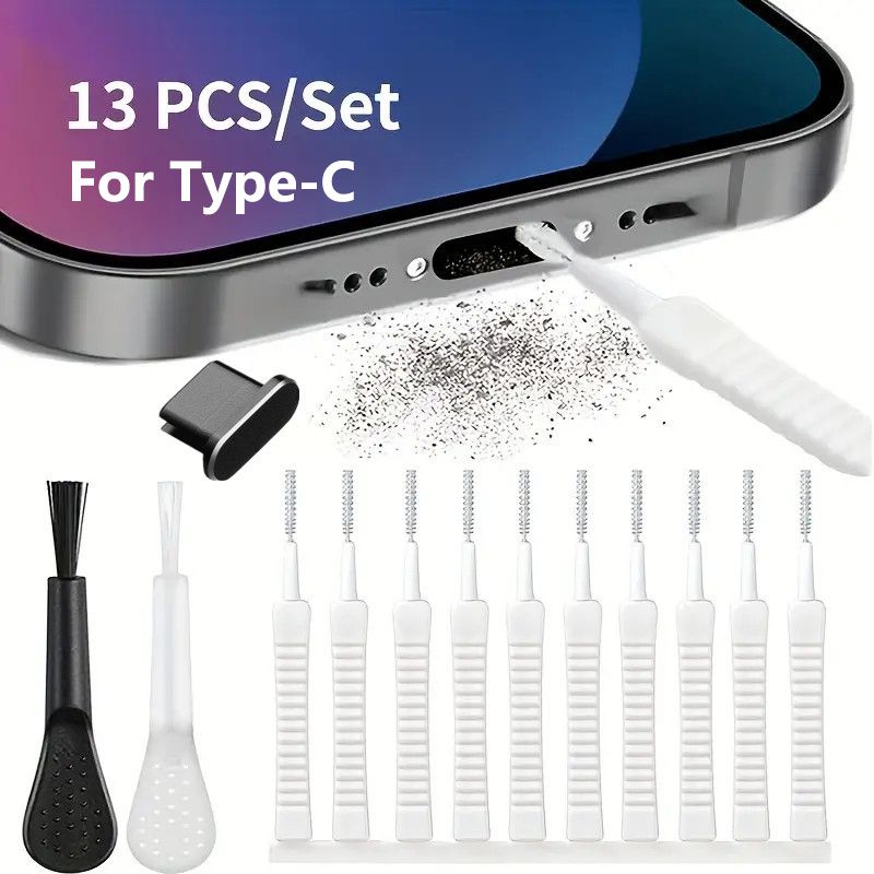 14Pcs Set Mobile phone charging interface cleaning kit suitable for iPhone 15 Type-C interface computer Keyboard Cleaner Keyboard Cleaning Kit Computer Cleaning Kit Earphone Cleaner Multifunction Tool