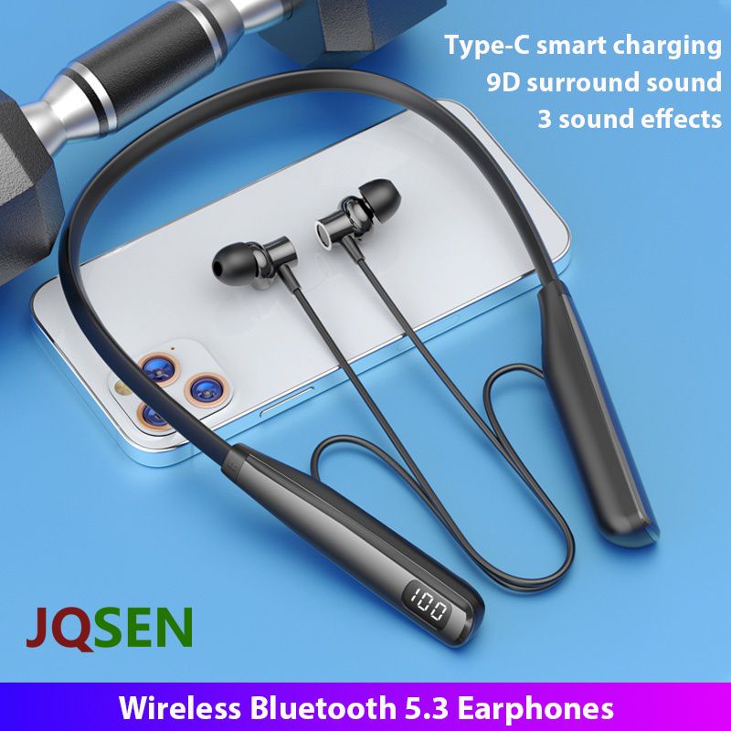 JQSEN Y10 80 Hours Wireless Bluetooth Earphone Neck-Mounted Bluetooth 5.3 Headphones Super Bass Earphones in ear Sport Headset Wireless Earbuds Intelligent Noise Reduction Gaming Headphone with Mic