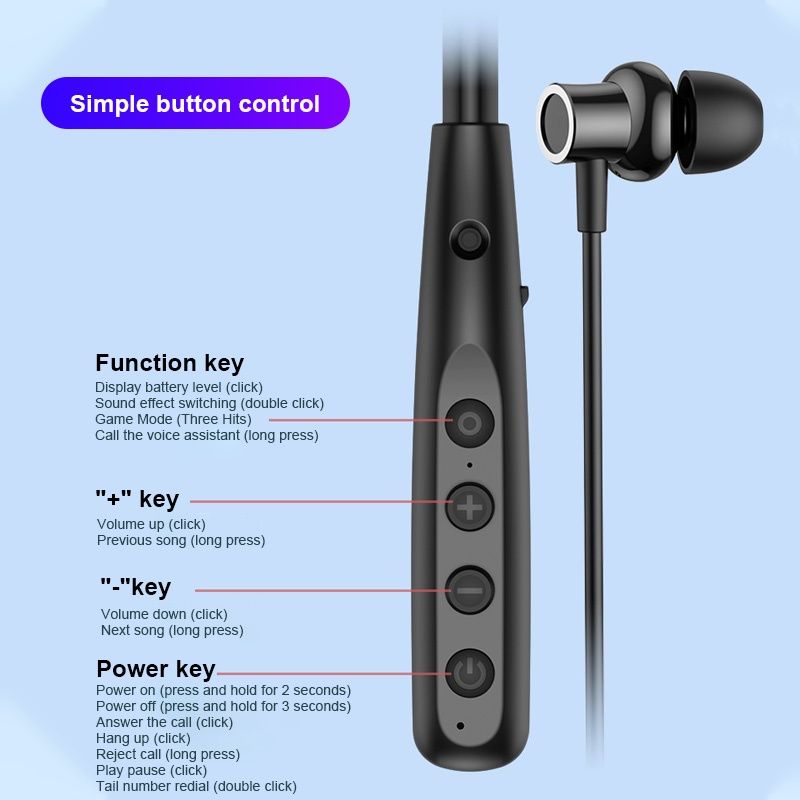 JQSEN Y10 80 Hours Wireless Bluetooth Earphone Neck-Mounted Bluetooth 5.3 Headphones Super Bass Earphones in ear Sport Headset Wireless Earbuds Intelligent Noise Reduction Gaming Headphone with Mic