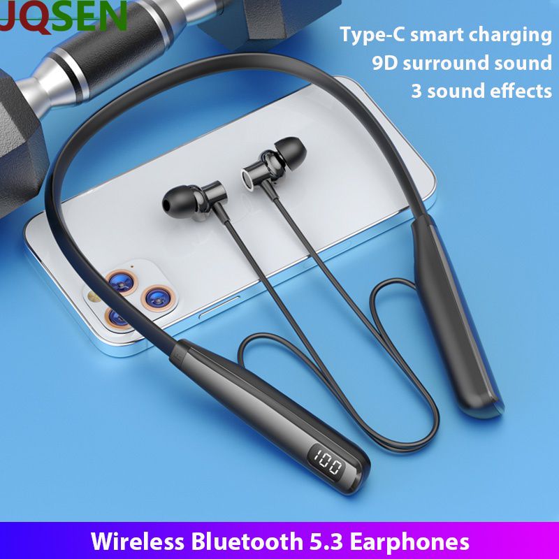 JQSEN Y10 80 Hours Wireless Bluetooth Earphone Neck-Mounted Bluetooth 5.3 Headphones Super Bass Earphones in ear Sport Headset Wireless Earbuds Intelligent Noise Reduction Gaming Headphone with Mic