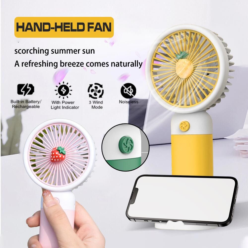 Portable Ultra-quiet USB Mini Handheld Wind Power Rechargeable Portable USB Fan With Phone Holder Slot Student Office Small Cooling Fans 5 Blades 1 Speed