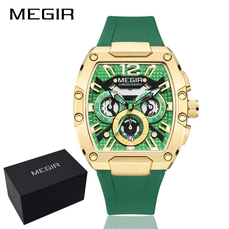 MEGIR Fashion Men's Sports Watch quartz watch Casual analog watch Stopwatch calendar square curved screen Barrel Wristwatch Watch for Men Waterproof Luminous Watch for men Gifts for Men Boyfriend