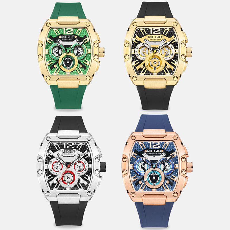 MEGIR Fashion Men's Sports Watch quartz watch Casual analog watch Stopwatch calendar square curved screen Barrel Wristwatch Watch for Men Waterproof Luminous Watch for men Gifts for Men Boyfriend