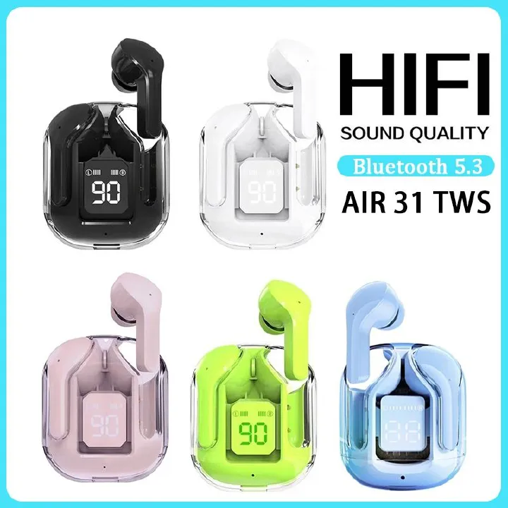JQSEN Wireless Earphone Air31 In-Ear True TWS Bluetooth Headset Digital Display HIFI Stereo Transparent Compartment Waterproof Sport Gaming Bluetooth headphone Noise Canceling Wireless earpods earbuds