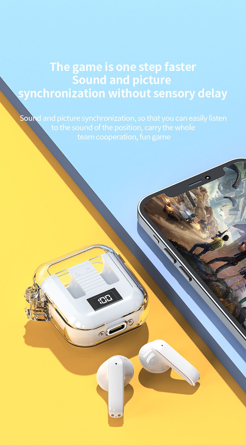 Gaming Wireless Earphone TM90 In-Ear Wireless earbuds True TWS Bluetooth earphone Wireless Headset Digital Display HIFI Stereo Transparent Waterproof Sports Bluetooth headphone Noise Canceling earpods