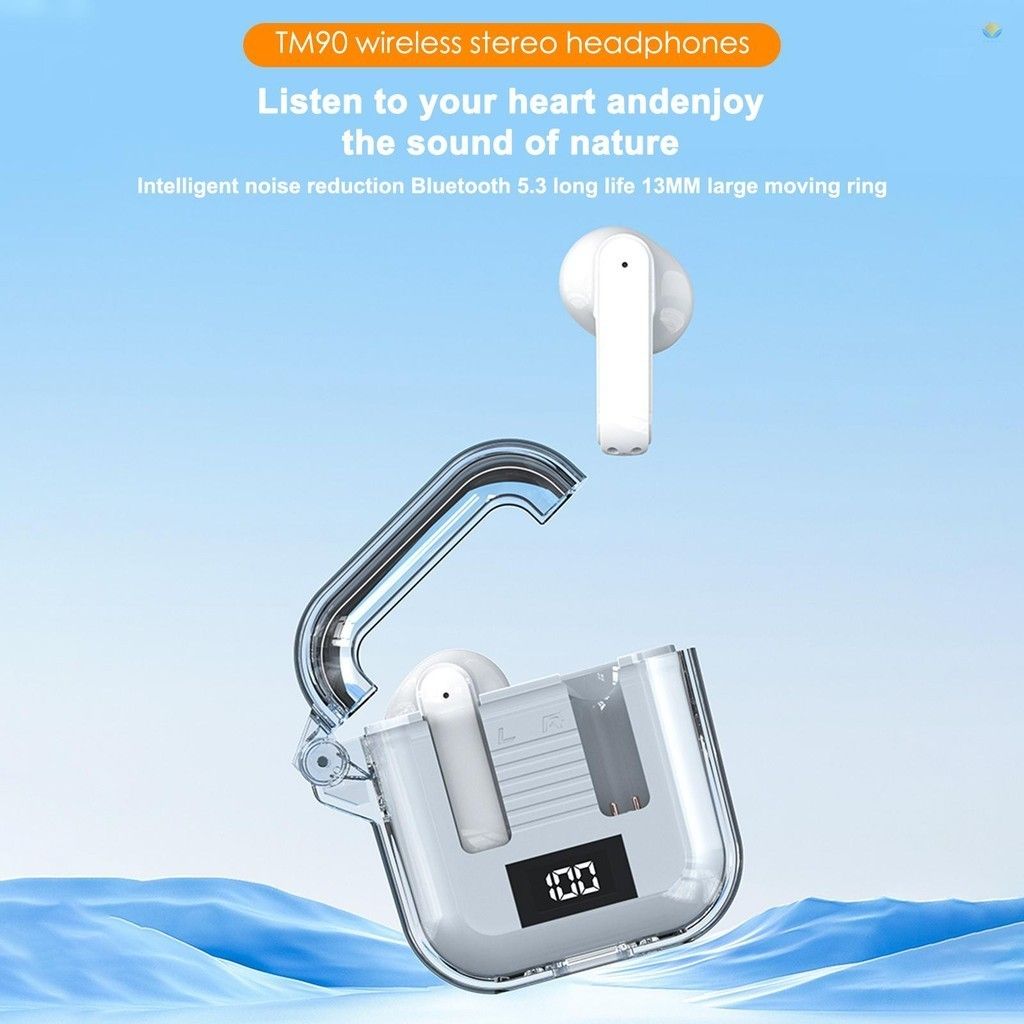 Gaming Wireless Earphone TM90 In-Ear Wireless earbuds True TWS Bluetooth earphone Wireless Headset Digital Display HIFI Stereo Transparent Waterproof Sports Bluetooth headphone Noise Canceling earpods