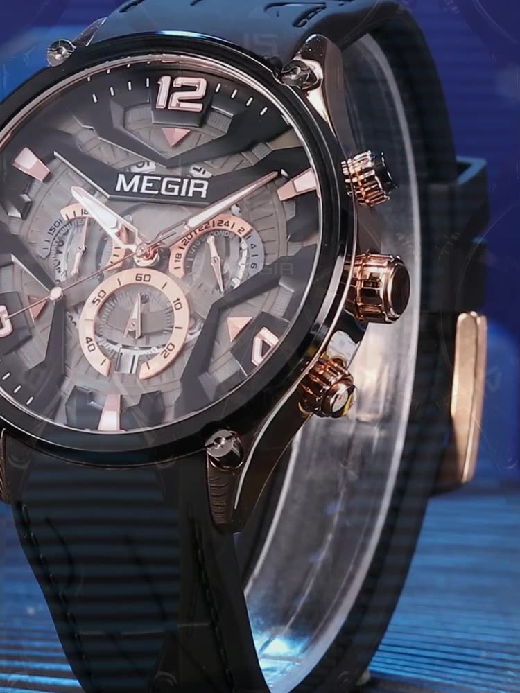 MEGIR Casual Men's Quartz watch Fashion Creative pointer Analog watch wristwatch calendar minute second hand luminous watch stainless steel silicone strap anti-fall Business waterproof watch for Men