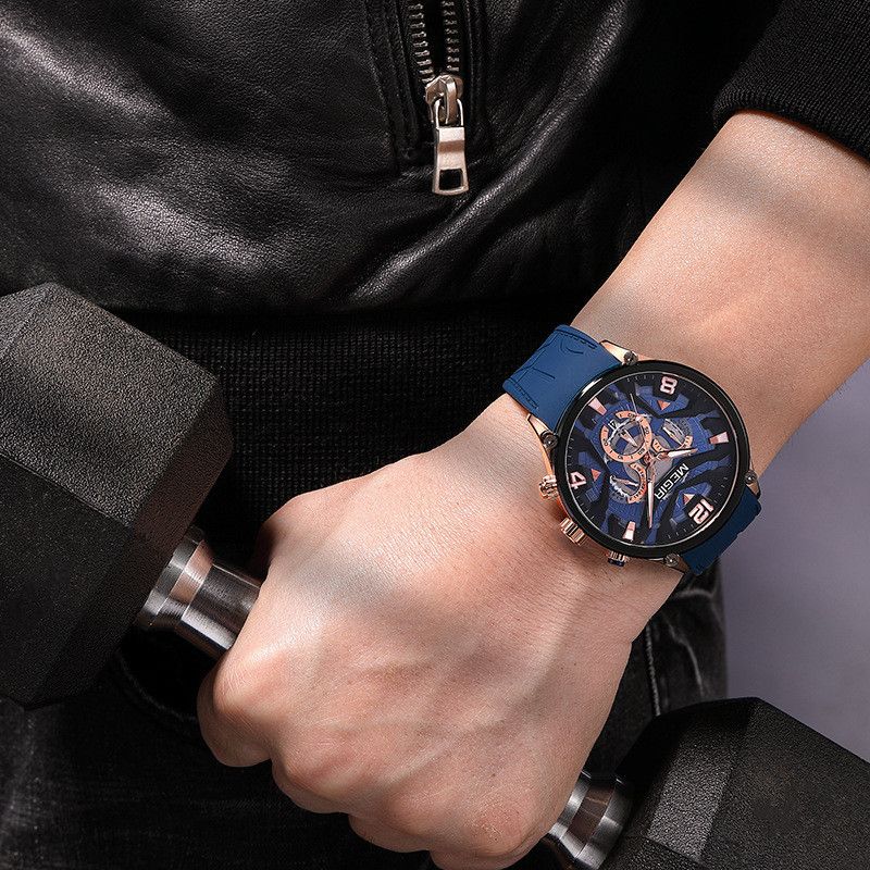 MEGIR Casual Men's Quartz watch Fashion Creative pointer Analog watch wristwatch calendar minute second hand luminous watch stainless steel silicone strap anti-fall Business waterproof watch for Men