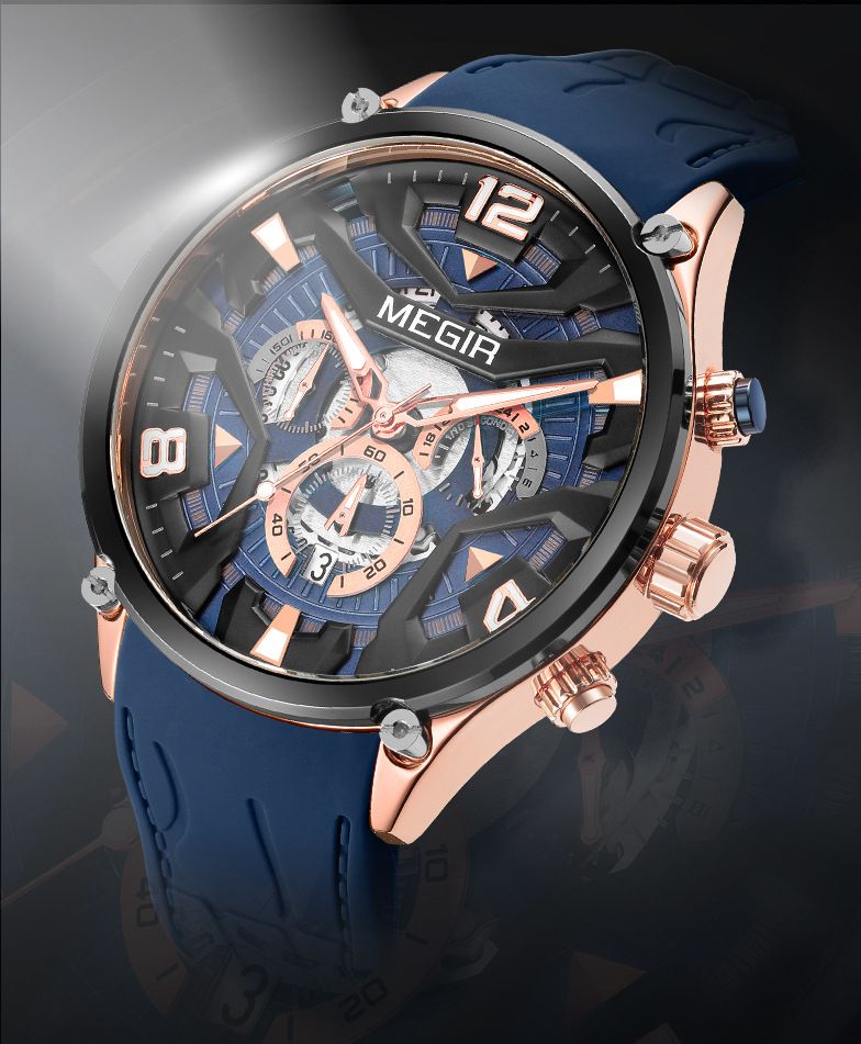 MEGIR Casual Men's Quartz watch Fashion Creative pointer Analog watch wristwatch calendar minute second hand luminous watch stainless steel silicone strap anti-fall Business waterproof watch for Men