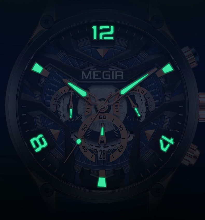 MEGIR Casual Men's Quartz watch Fashion Creative pointer Analog watch wristwatch calendar minute second hand luminous watch stainless steel silicone strap anti-fall Business waterproof watch for Men