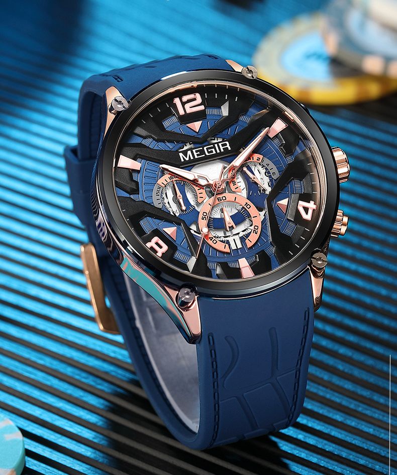 MEGIR Casual Men's Quartz watch Fashion Creative pointer Analog watch wristwatch calendar minute second hand luminous watch stainless steel silicone strap anti-fall Business waterproof watch for Men