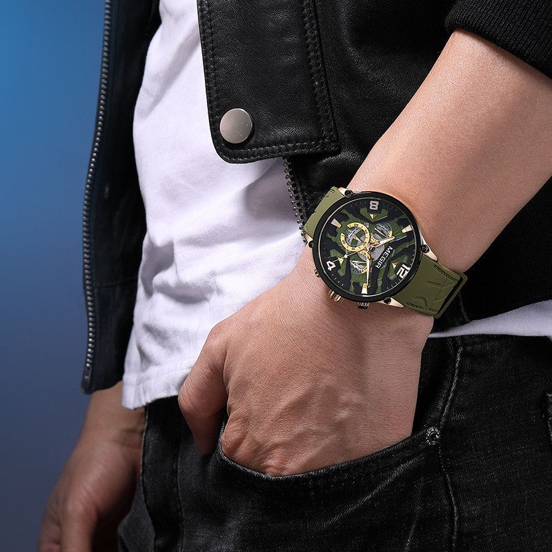 MEGIR Casual Men's Quartz watch Fashion Creative pointer Analog watch wristwatch calendar minute second hand luminous watch stainless steel silicone strap anti-fall Business waterproof watch for Men