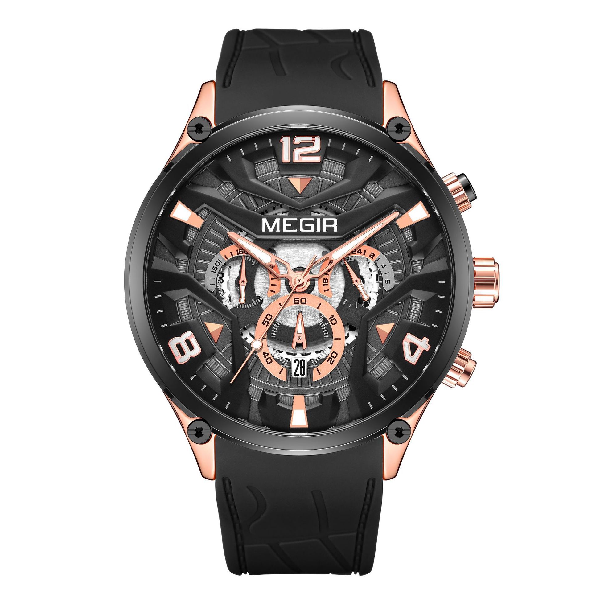 MEGIR Casual Men's Quartz watch Fashion Creative pointer Analog watch wristwatch calendar minute second hand luminous watch stainless steel silicone strap anti-fall Business waterproof watch for Men