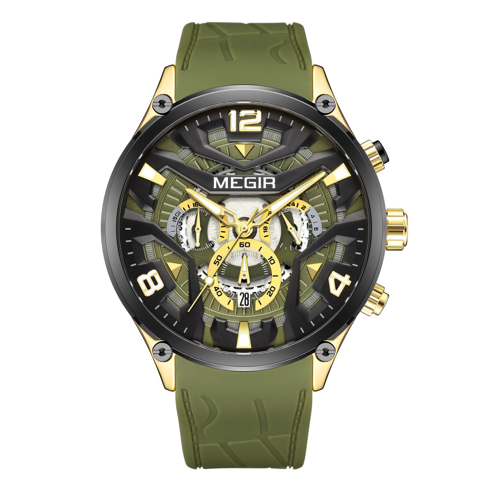 MEGIR Casual Men's Quartz watch Fashion Creative pointer Analog watch wristwatch calendar minute second hand luminous watch stainless steel silicone strap anti-fall Business waterproof watch for Men