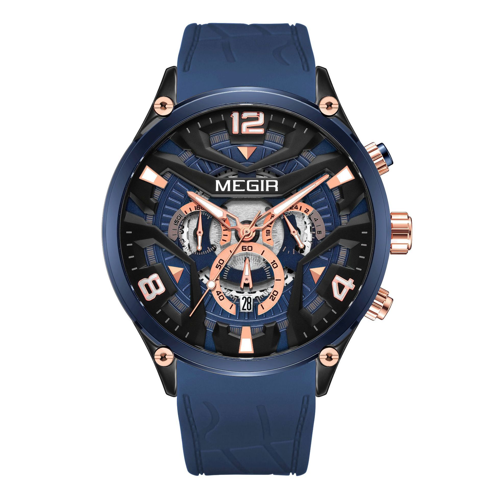 MEGIR Casual Men's Quartz watch Fashion Creative pointer Analog watch wristwatch calendar minute second hand luminous watch stainless steel silicone strap anti-fall Business waterproof watch for Men