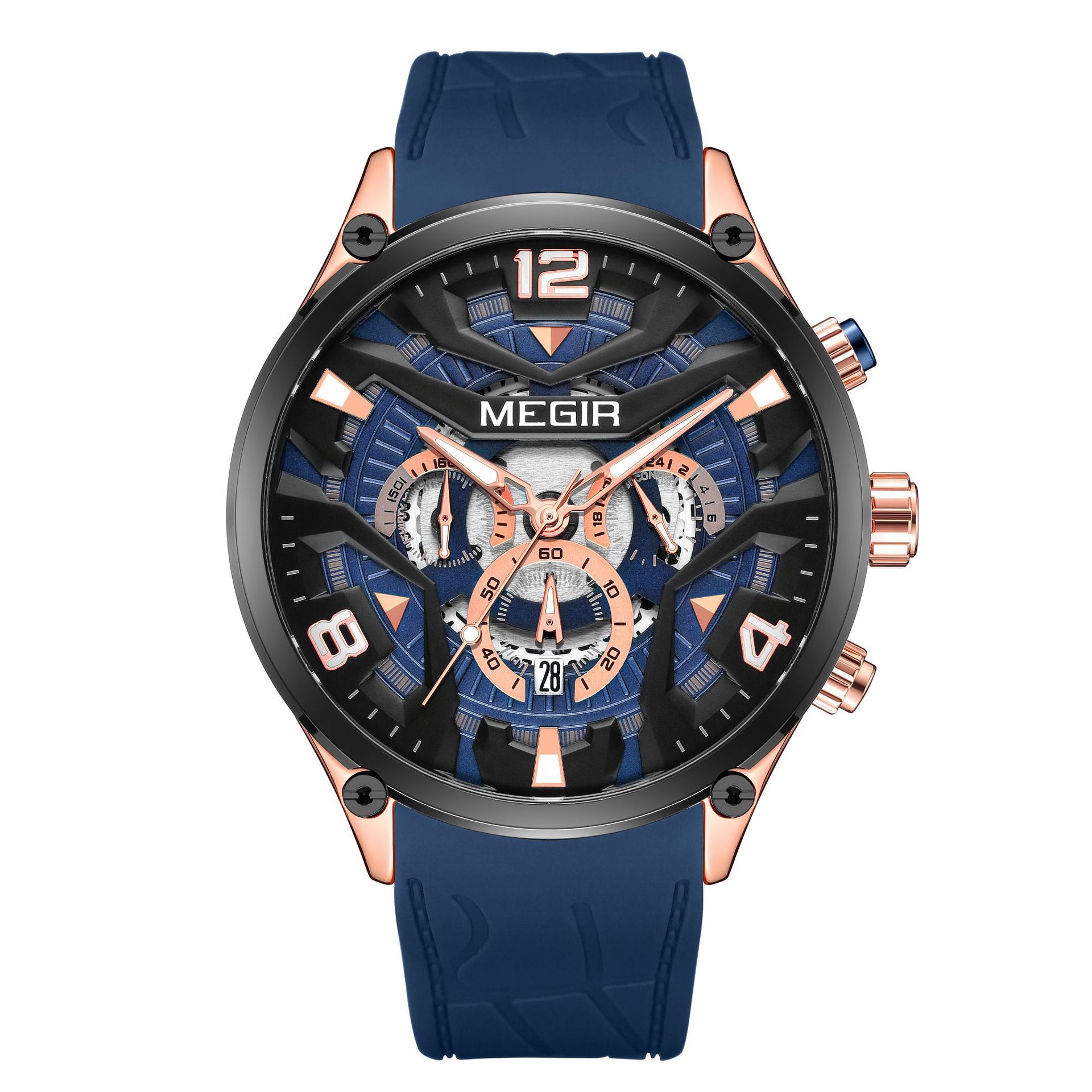 MEGIR Casual Men's Quartz watch Fashion Creative pointer Analog watch wristwatch calendar minute second hand luminous watch stainless steel silicone strap anti-fall Business waterproof watch for Men