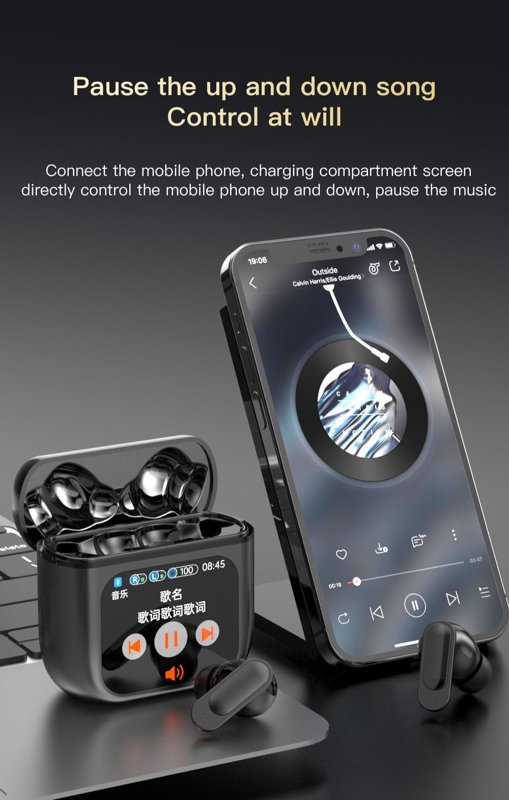 SE60 ANC ENC Noise Cancelling Tws Bluetooth Wireless Gaming in-ear Headphones Bluetooth Wireless Earbuds Earphones with Color Screen Wireless Earpods Bluetooth Headphone with Microphone Music Pods Bud
