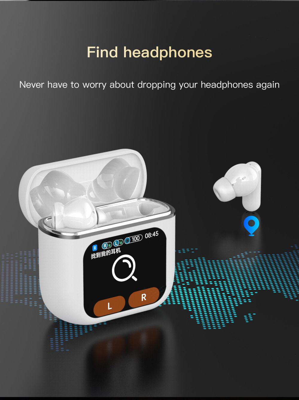 SE60 ANC ENC Noise Cancelling Tws Bluetooth Wireless Gaming in-ear Headphones Bluetooth Wireless Earbuds Earphones with Color Screen Wireless Earpods Bluetooth Headphone with Microphone Music Pods Bud