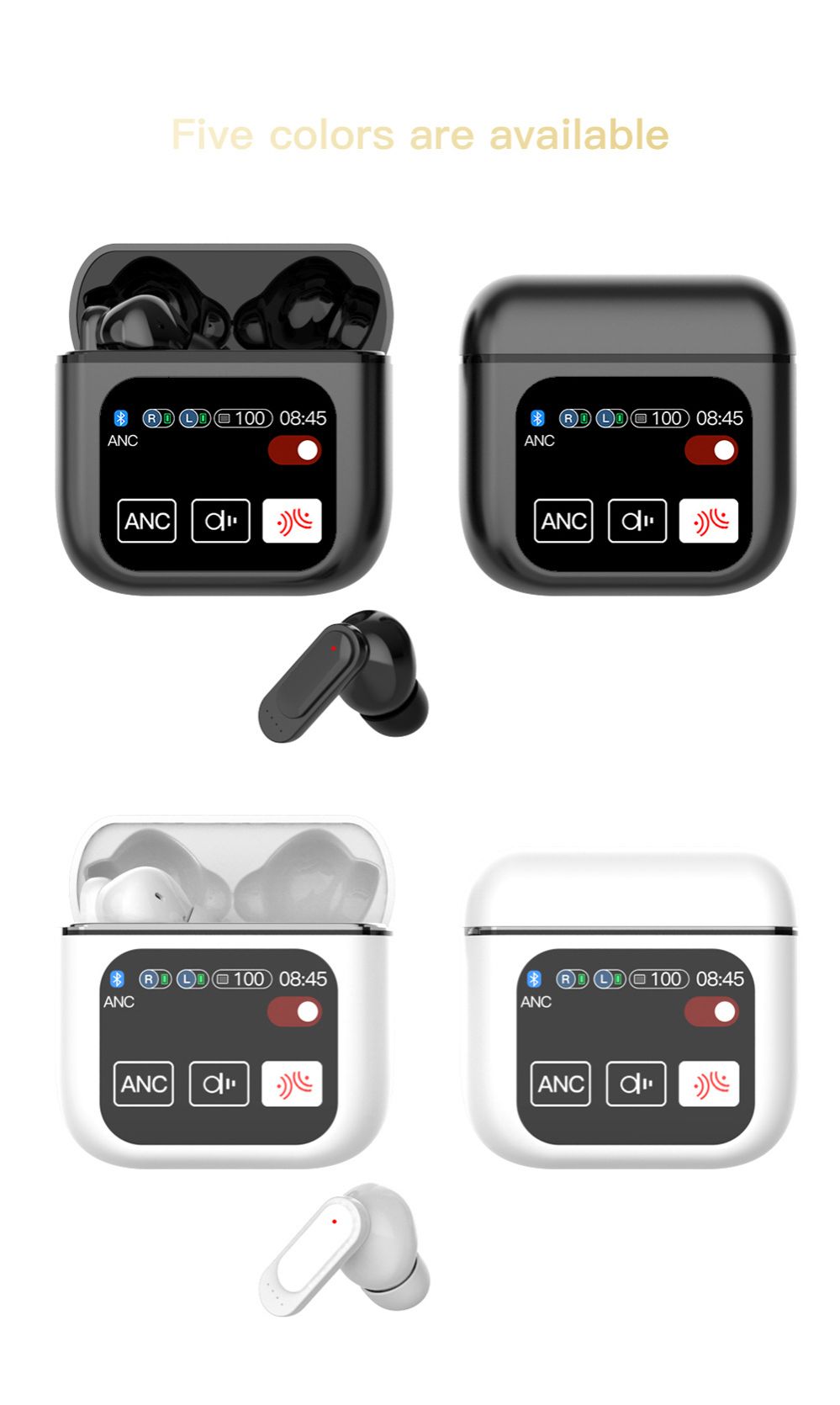 SE60 ANC ENC Noise Cancelling Tws Bluetooth Wireless Gaming in-ear Headphones Bluetooth Wireless Earbuds Earphones with Color Screen Wireless Earpods Bluetooth Headphone with Microphone Music Pods Bud