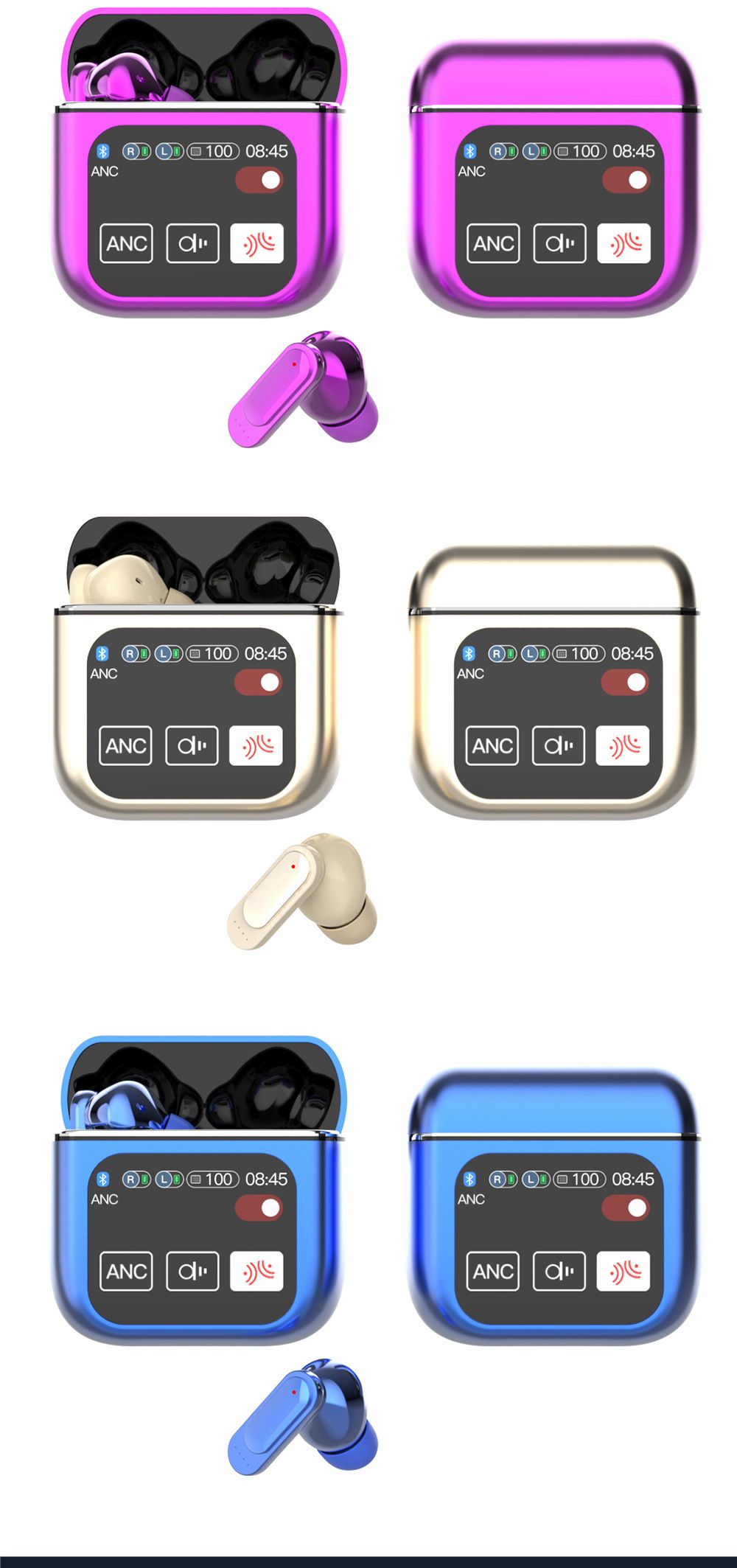 SE60 ANC ENC Noise Cancelling Tws Bluetooth Wireless Gaming in-ear Headphones Bluetooth Wireless Earbuds Earphones with Color Screen Wireless Earpods Bluetooth Headphone with Microphone Music Pods Bud