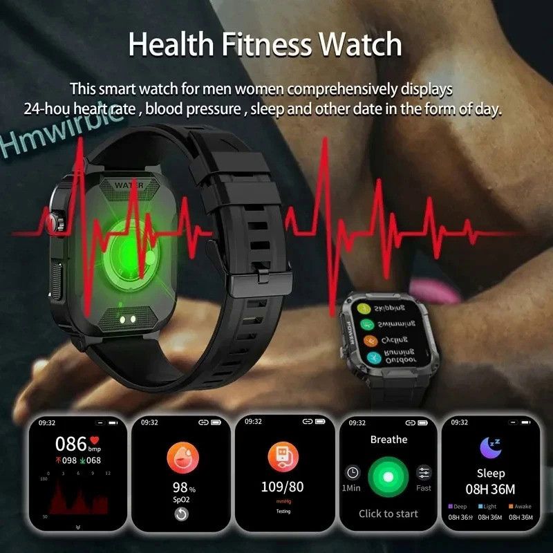 Men Smart Watch IP68 waterproof Smartwatches Outdoor Mountain climbing swimming Bluetooth-compatible Call Music Play Heart Rate Monitor Health Sports Bracelet Siri AI voice assistant Mk66 Smart Watch