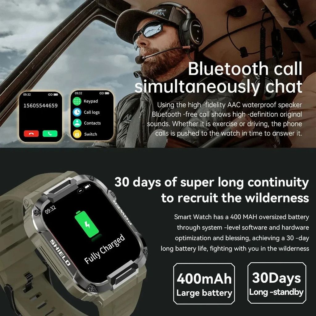 Men Smart Watch IP68 waterproof Smartwatches Outdoor Mountain climbing swimming Bluetooth-compatible Call Music Play Heart Rate Monitor Health Sports Bracelet Siri AI voice assistant Mk66 Smart Watch