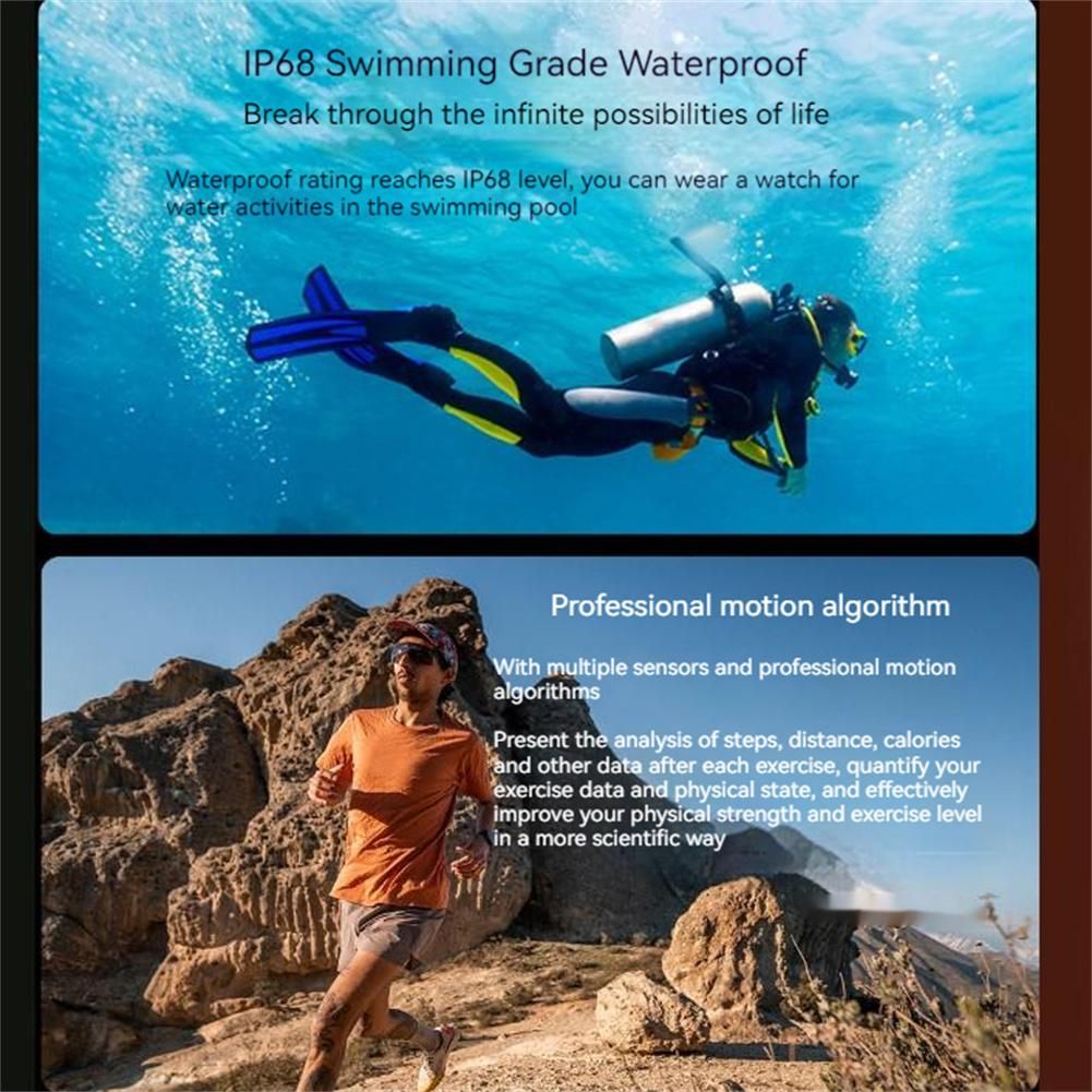 Men Smart Watch IP68 waterproof Smartwatches Outdoor Mountain climbing swimming Bluetooth-compatible Call Music Play Heart Rate Monitor Health Sports Bracelet Siri AI voice assistant Mk66 Smart Watch