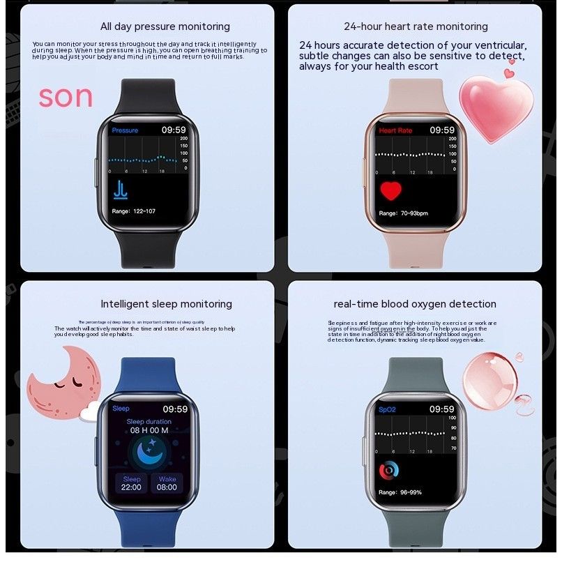 Smart Watch Q23 Women Men 1.69 Inch HD Screen Fitness Bracelet Heart Rate Blood Pressure Monitoring Smartwatch Waterproof Men Women Smartwatches Smart Band Sports Watch Couple Unisex Watch Kids Watch