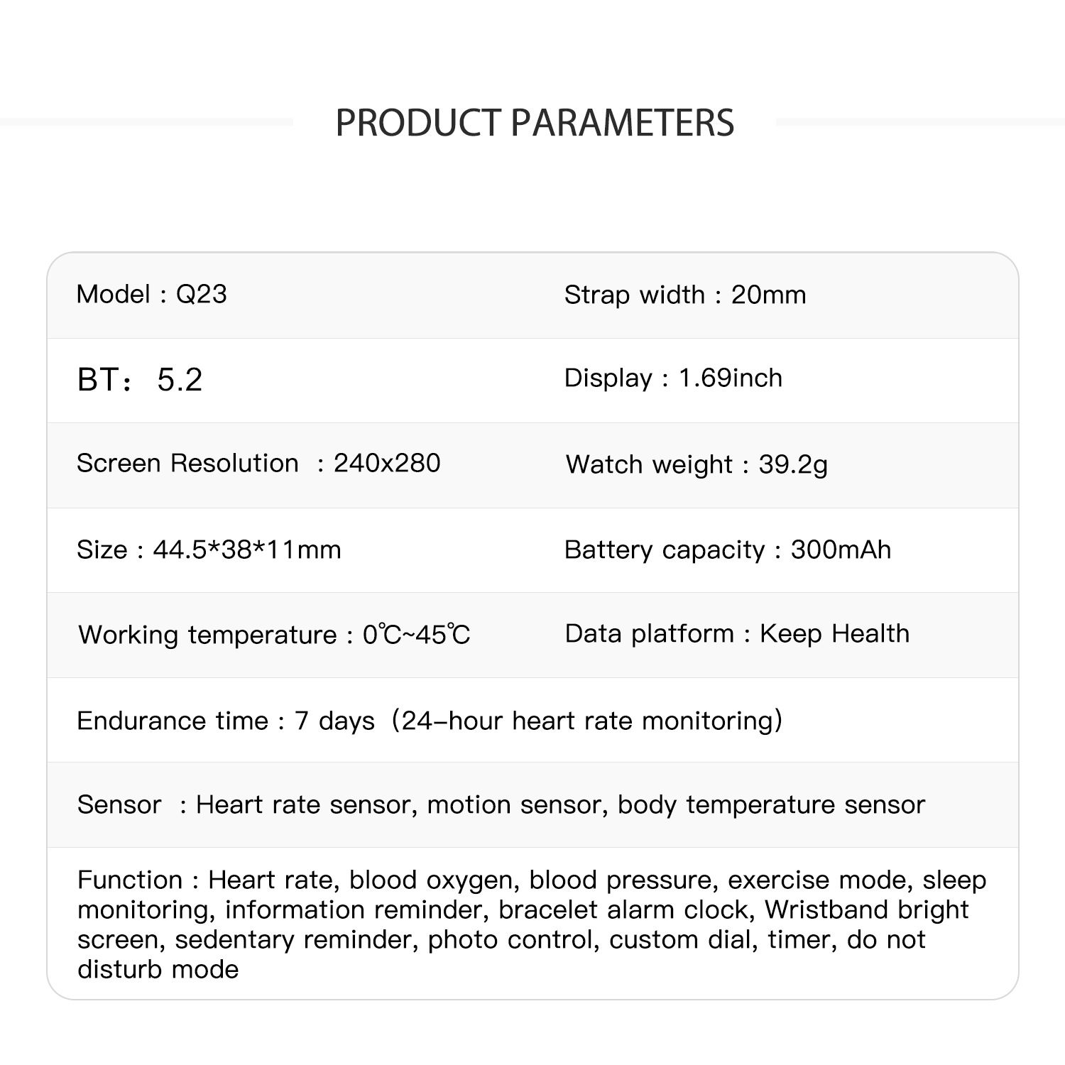 Smart Watch Q23 Women Men 1.69 Inch HD Screen Fitness Bracelet Heart Rate Blood Pressure Monitoring Smartwatch Waterproof Men Women Smartwatches Smart Band Sports Watch Couple Unisex Watch Kids Watch