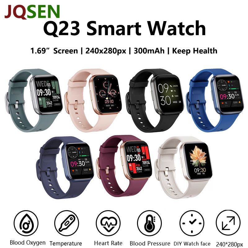 Smart Watch Q23 Women Men 1.69 Inch HD Screen Fitness Bracelet Heart Rate Blood Pressure Monitoring Smartwatch Waterproof Men Women Smartwatches Smart Band Sports Watch Couple Unisex Watch Kids Watch