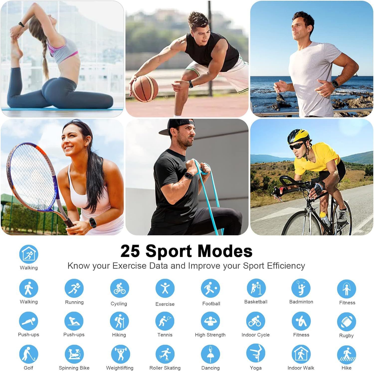 Smart Watch Q23 Women Men 1.69 Inch HD Screen Fitness Bracelet Heart Rate Blood Pressure Monitoring Smartwatch Waterproof Men Women Smartwatches Smart Band Sports Watch Couple Unisex Watch Kids Watch