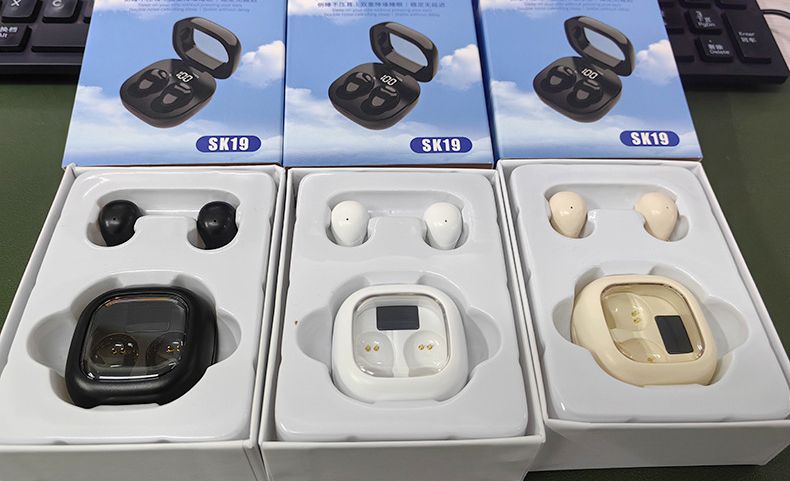 Fashion sk19 Bluetooth Headset Mini Ultra-Small Wireless Binaural Stereo Sports Miniature with Charging Bin tws Headset Lightweight Mini Sleep Bluetooth Earphone Wireless Earpods