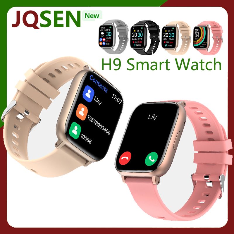 H9 smartwatch Square screen Women Men Smart Watch Fitness Tracker Sports Watches Kids Smart Watch Unisex Watch Couple Watch supports information reminders Bluetooth calls heart rate Alarm Clock