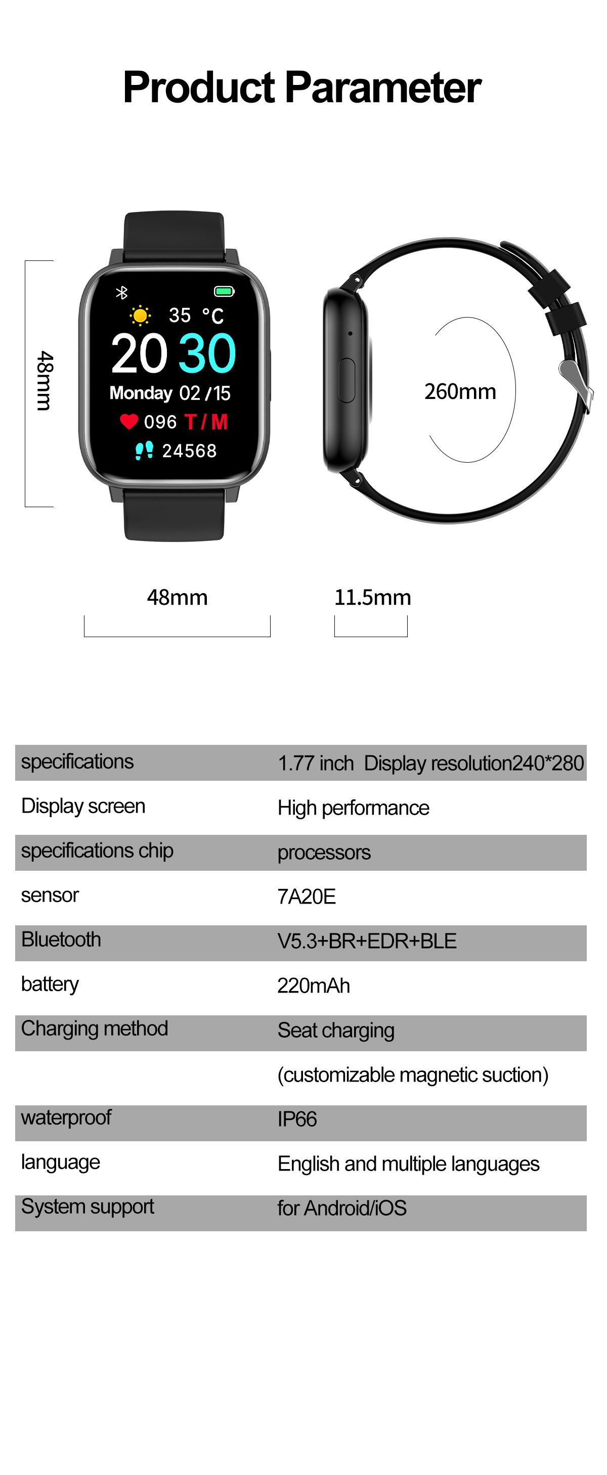 H9 smartwatch Square screen Women Men Smart Watch Fitness Tracker Sports Watches Kids Smart Watch Unisex Watch Couple Watch supports information reminders Bluetooth calls heart rate Alarm Clock