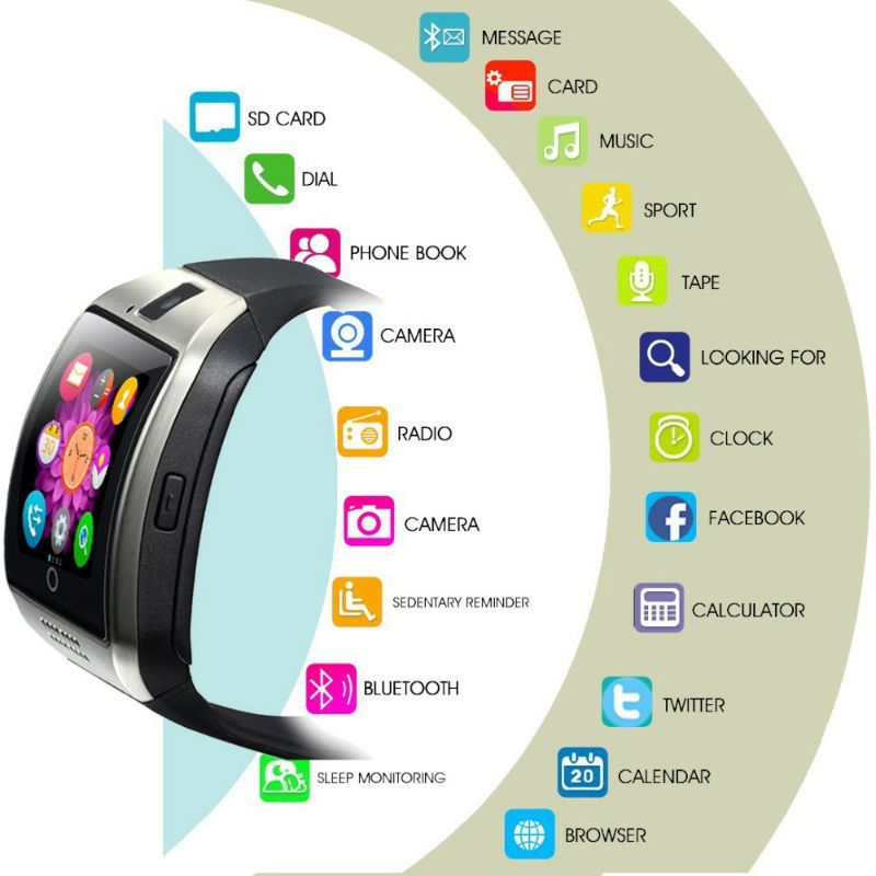 Digital Touch Screen Smart Watch With SIM Card Slot Q18 Smart Bracelet Camera Bluetooth Call Wristwatch SIM Card Women Smartwatch IOS Android Phones Support Whatsapp Facebook DZ09 Men Smart Watch