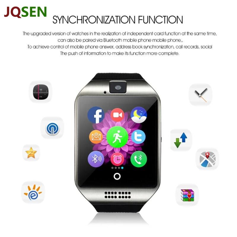 Digital Touch Screen Smart Watch With SIM Card Slot Q18 Smart Bracelet Camera Bluetooth Call Wristwatch SIM Card Women Smartwatch IOS Android Phones Support Whatsapp Facebook DZ09 Men Smart Watch
