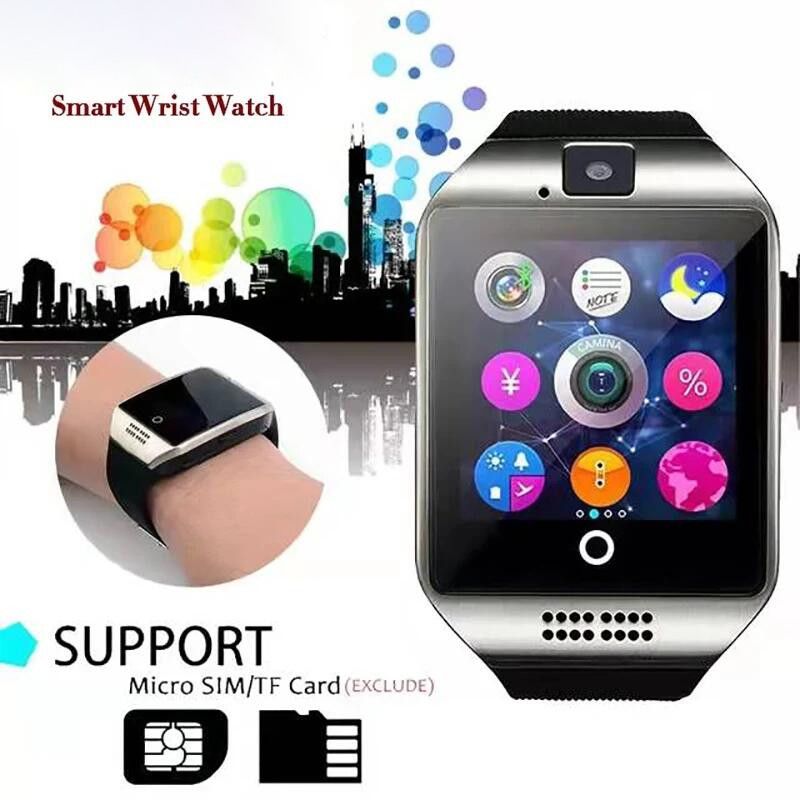 Digital Touch Screen Smart Watch With SIM Card Slot Q18 Smart Bracelet Camera Bluetooth Call Wristwatch SIM Card Women Smartwatch IOS Android Phones Support Whatsapp Facebook DZ09 Men Smart Watch