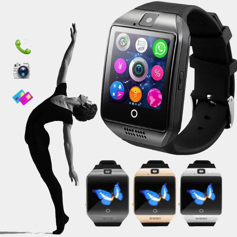 Digital Touch Screen Smart Watch With SIM Card Slot Q18 Smart Bracelet Camera Bluetooth Call Wristwatch SIM Card Women Smartwatch IOS Android Phones Support Whatsapp Facebook DZ09 Men Smart Watch