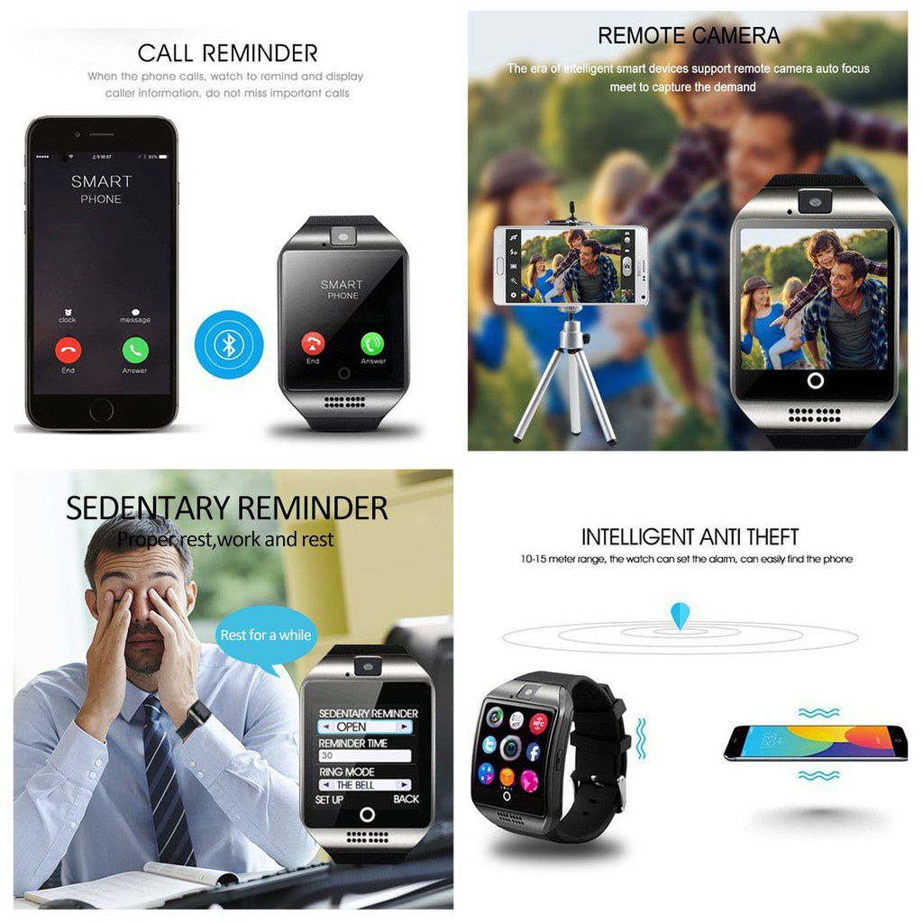 Digital Touch Screen Smart Watch With SIM Card Slot Q18 Smart Bracelet Camera Bluetooth Call Wristwatch SIM Card Women Smartwatch IOS Android Phones Support Whatsapp Facebook DZ09 Men Smart Watch