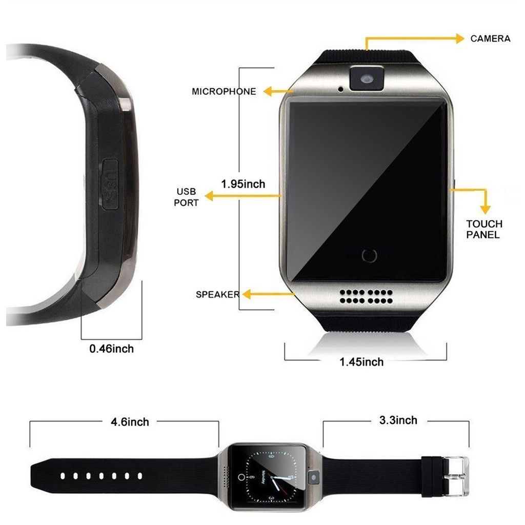Digital Touch Screen Smart Watch With SIM Card Slot Q18 Smart Bracelet Camera Bluetooth Call Wristwatch SIM Card Women Smartwatch IOS Android Phones Support Whatsapp Facebook DZ09 Men Smart Watch