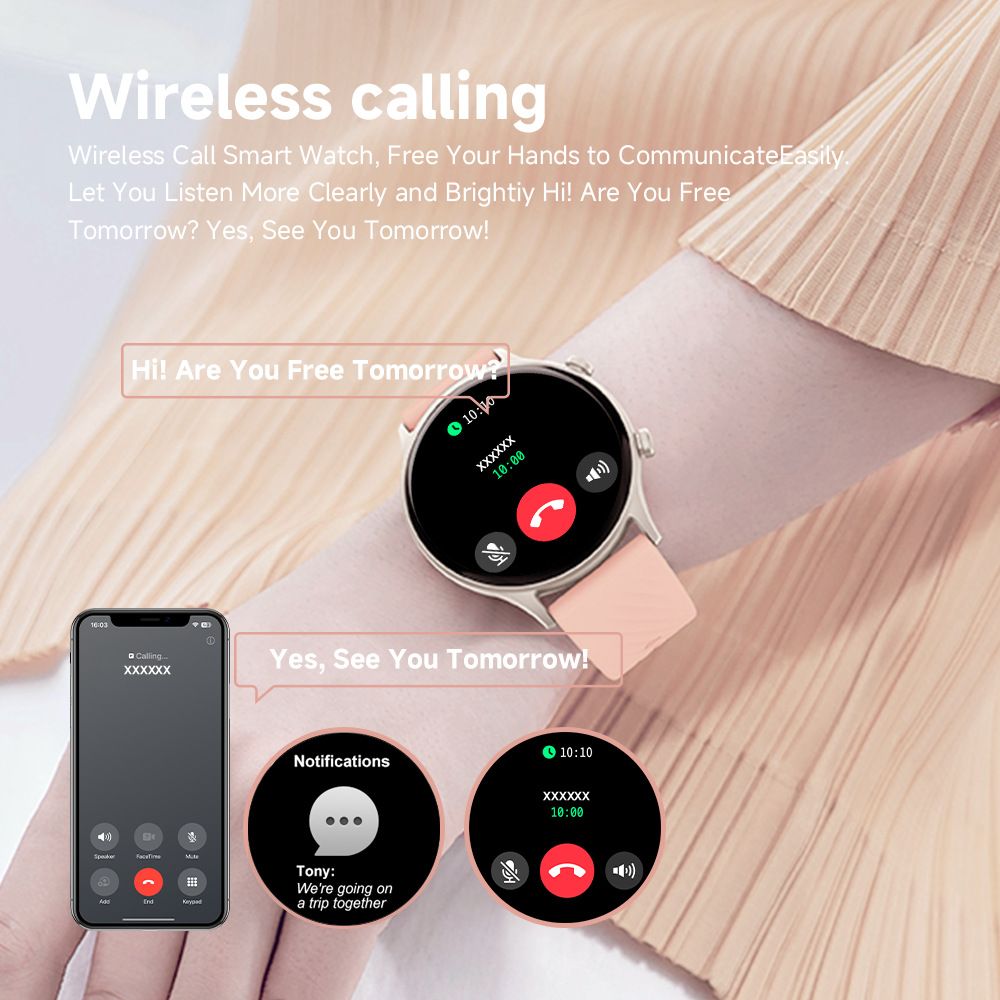Bluetooth Call Smart Watch Women Men Sports Watch Smart voice assistant Couple Smartwatches Waterproof Smart Watch Heart Rate Monitoring Calories Pedometer Information notification Alarm Clock Watches