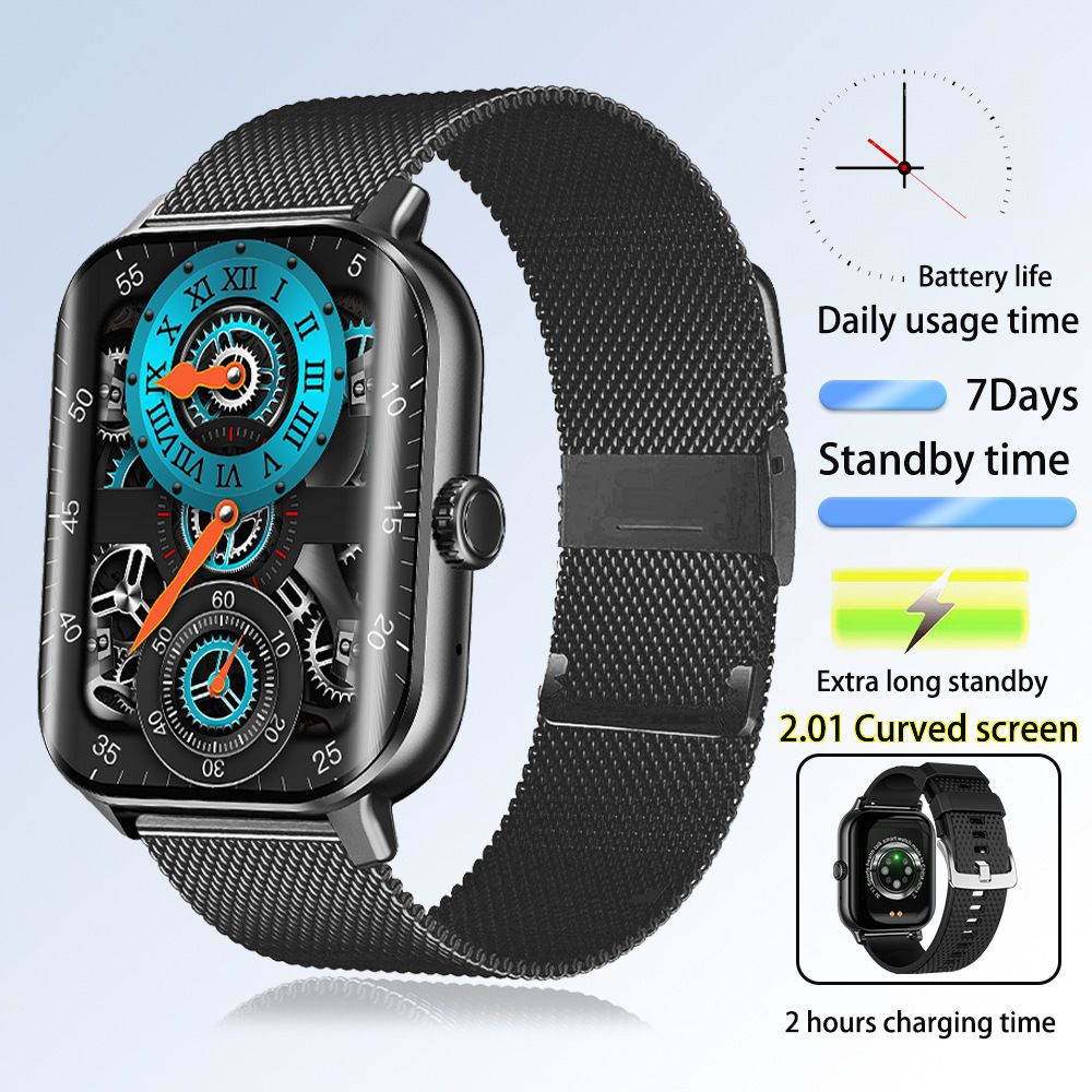 Men Women bluetooth smart watch 2.01 HD curved Screen NFC blood sugar Heart Rate Monitoring sports Smart bracelet Full Touch Wrist Watch For Women Stainless steel milanese Strap Fashion Men Smartwatch