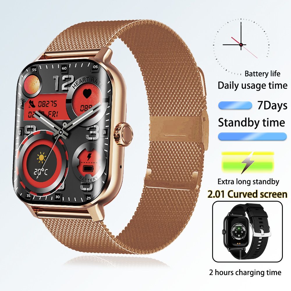 Men Women bluetooth smart watch 2.01 HD curved Screen NFC blood sugar Heart Rate Monitoring sports Smart bracelet Full Touch Wrist Watch For Women Stainless steel milanese Strap Fashion Men Smartwatch
