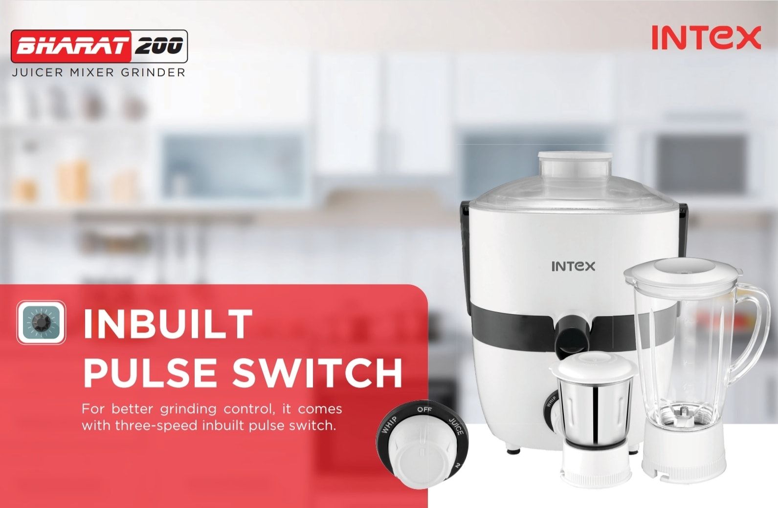INTEX Juicer Mixer Grinder 500W- Novis with 2 Jars|1.5L Blender Jar,0.7L SS Multipurpose Jar|Nozzle Cap|Shockproof Body Design,Overload Protection for Sa