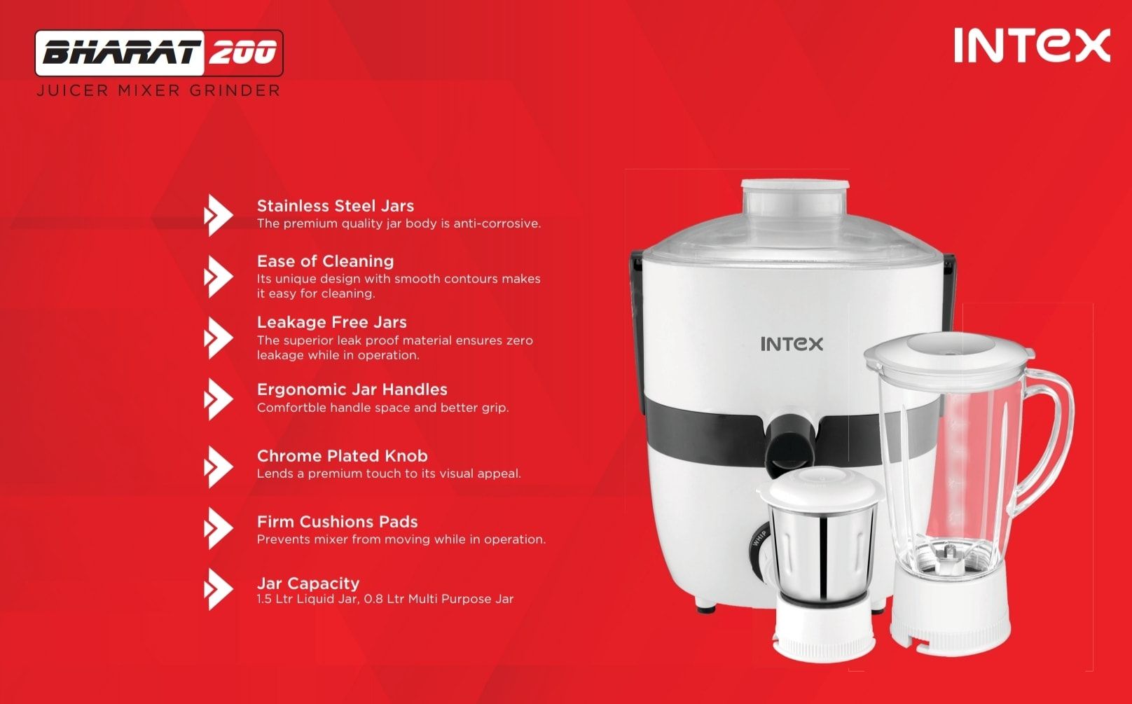 INTEX Juicer Mixer Grinder 500W- Novis with 2 Jars|1.5L Blender Jar,0.7L SS Multipurpose Jar|Nozzle Cap|Shockproof Body Design,Overload Protection for Sa