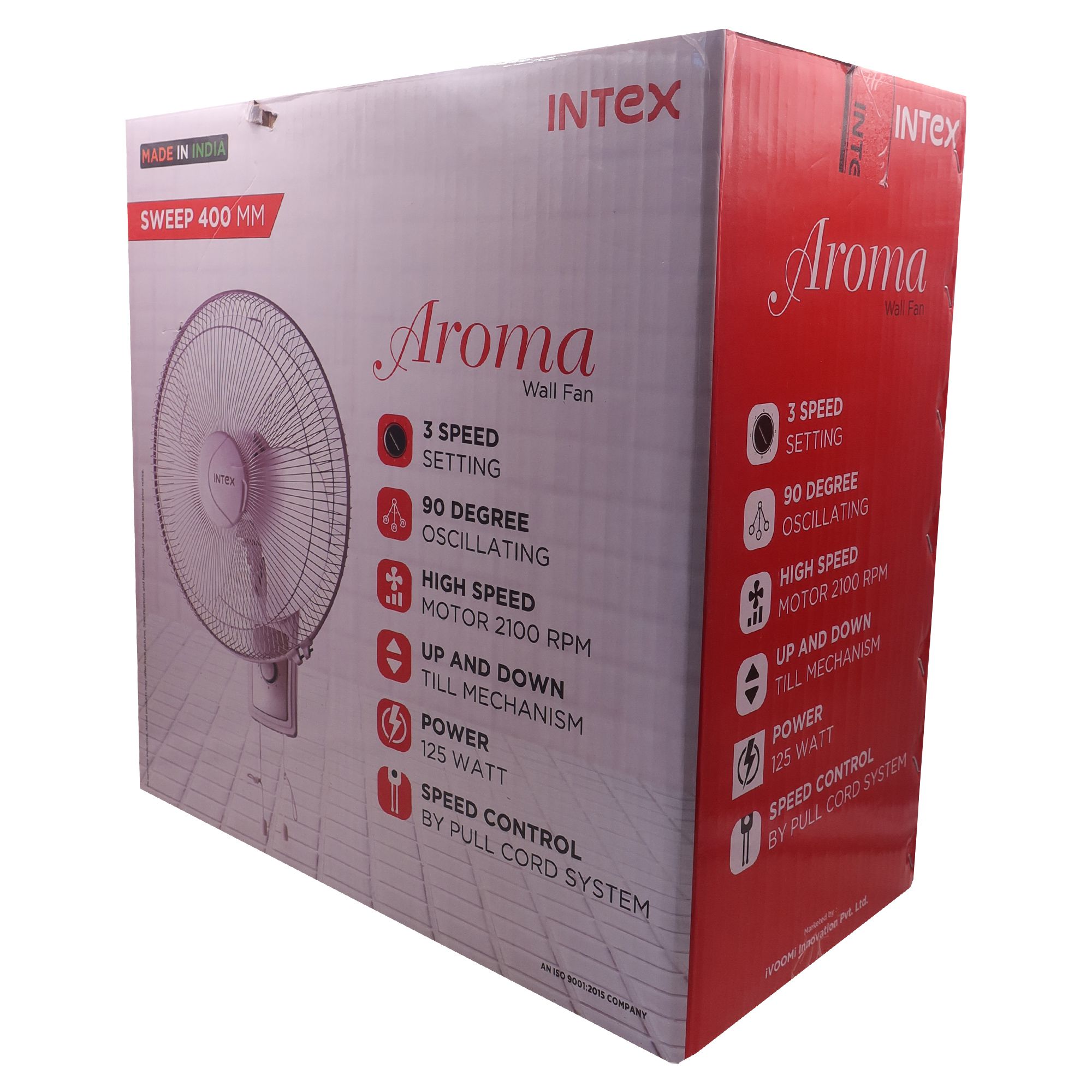 Intex Aroma Wall Fan 3 Speed Speed Control, Wall Mount 3 Blade High Speed Motor 2100 RPM