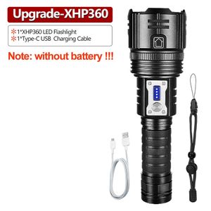 XHP360 Most Powerful LED Flashlight 26650 5 Modes Zoom Torch USB Rechargeable XHP199 High Power LED Flashlight Torch