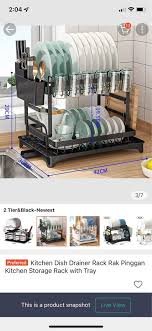 Dish Drying Rack, 2 Tier Dish Drainer for Kitchen Counter with Drainboard & Utensils Holder, Over Sink Metal Drainer Drying Rack, Black